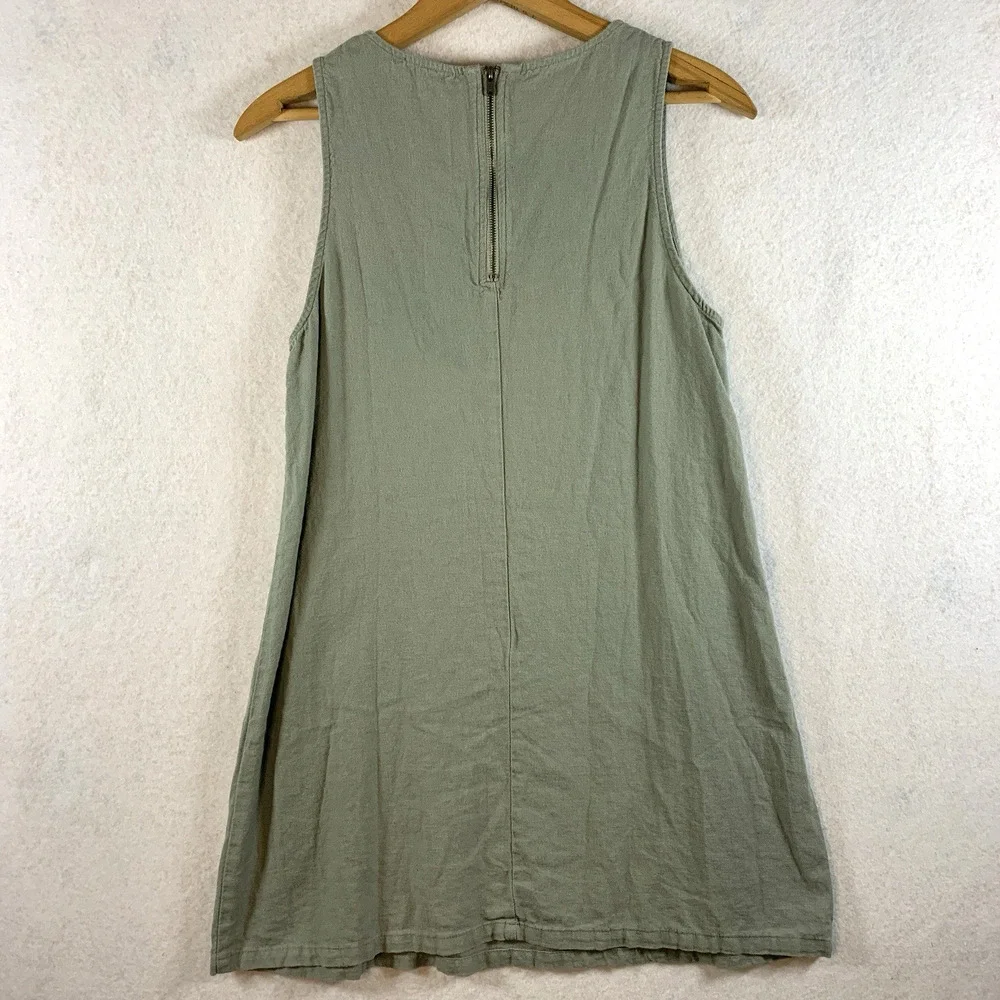 Womens‎ Linen Blend Mini Shift Dress Sz M Sage Green Coastal Minimalist Beachy
